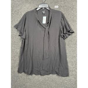 Torrid Blouse Women 2 (2X) Black Short Sleeve Tie Neck Lightweight Top Plus Size